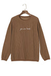 Khaki You Are Loved Print Corduroy Sweatshirt-Tops-MomFashion