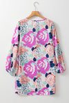 Multicolor Bracelet Bubble Sleeve Blooming Flower Print Dress-Dresses-MomFashion