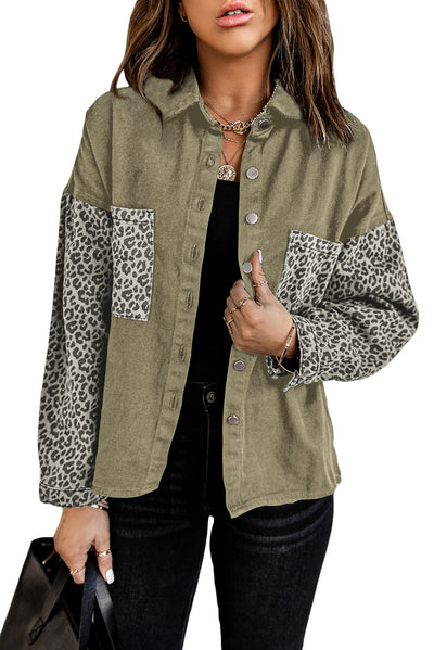 Contrast Leopard Denim Jacket-Outerwear-MomFashion