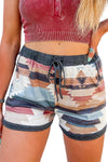 White Aztec Print Drawstring Waist Casual Shorts-Bottoms-MomFashion