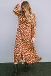 Leopard Button-Up Long Sleeve Maxi Dress-Dresses-MomFashion