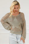 Light French Beige Star Pointelle Knit Baggy Sweater-Tops-MomFashion