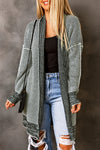 Gray Plaid Knitted Long Open Front Cardigan-Tops-MomFashion