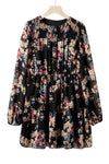 Black Floral Smocked Round Neck Ruffle Tiered Dress-Dresses-MomFashion