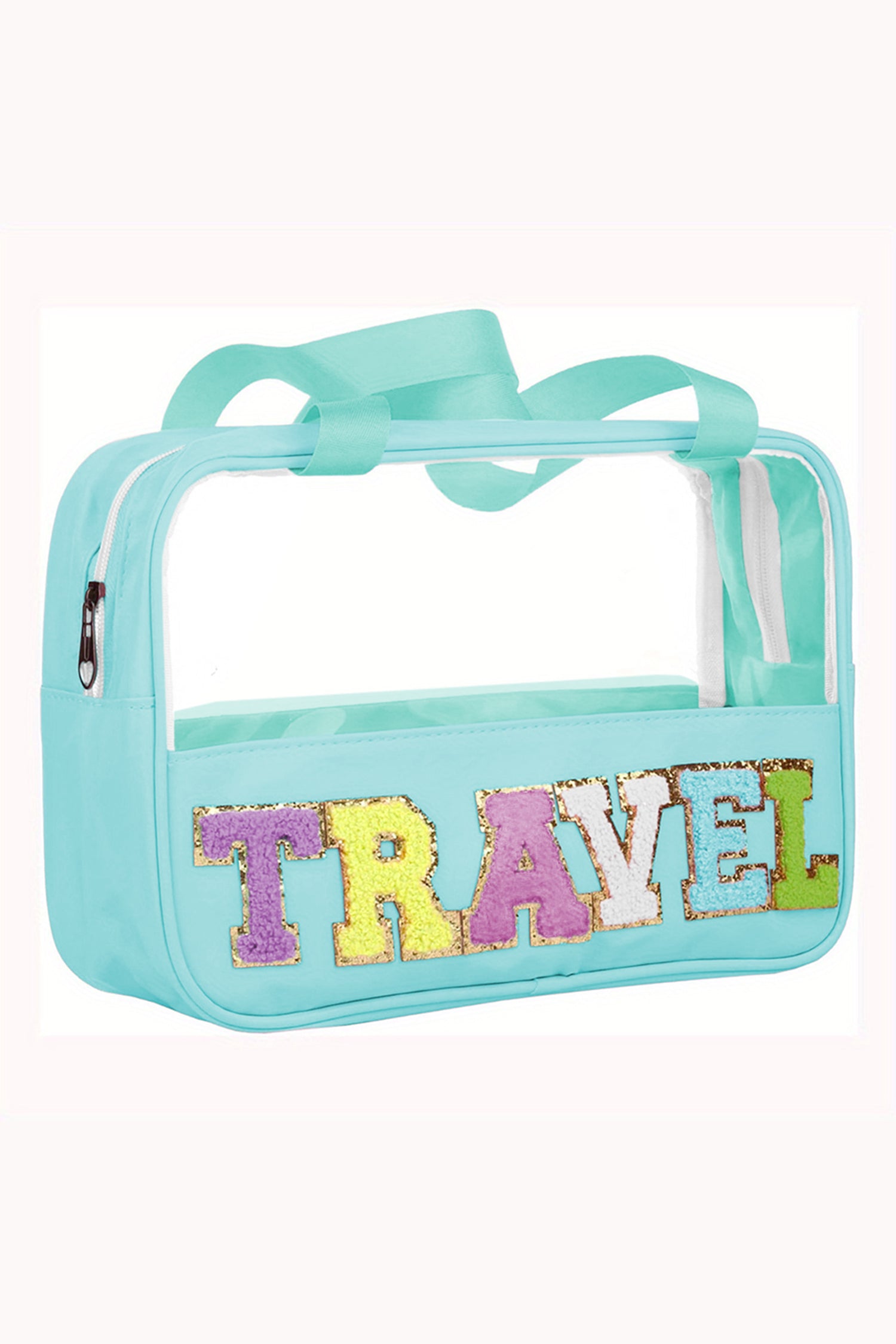 Mint Green TRAVEL Chenille Letter Clear PVC Makeup Bag-Accessories-MomFashion