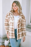 Khaki Sherpa Plaid Button Pocketed Jacket-Outerwear-MomFashion