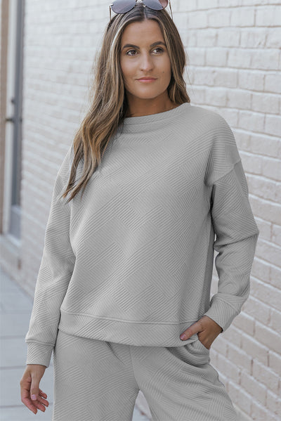 Gray Ultra Loose Textured 2pcs Slouchy Outfit-Loungewear-MomFashion