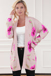 Floral Print Pocketed Open Front Cardigan-Tops-MomFashion