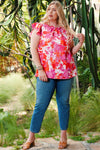 Rose Ruffle Tiered Sleeve Frill Neck Floral Plus Size Blouse-Plus Size-MomFashion