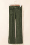 Green High Waist Square Pockets Corduroy Pants-Bottoms-MomFashion