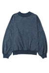 Sky Blue Drop Shoulder Crew Neck Pullover Sweatshirt-Tops-MomFashion