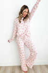 Pink Santa Claus Striped Print Loose Fit Two Piece Lounge Set-Loungewear & Sleepwear/Loungewear-MomFashion