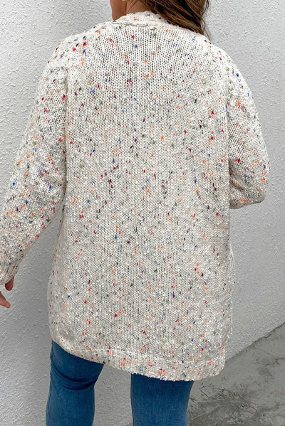 White Rainbow Popcorn Speckles Open Front Cardigan-Tops-MomFashion