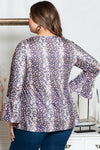 Purple Floral Print Round Neck Plus Size Babydoll Blouse-Plus Size-MomFashion