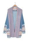 Blue Aztec Print Open Front Knitted Cardigan-Tops-MomFashion