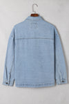 Sky Blue Acid Wash Flap Pocket Boyfriend Shacket-Outerwear-MomFashion