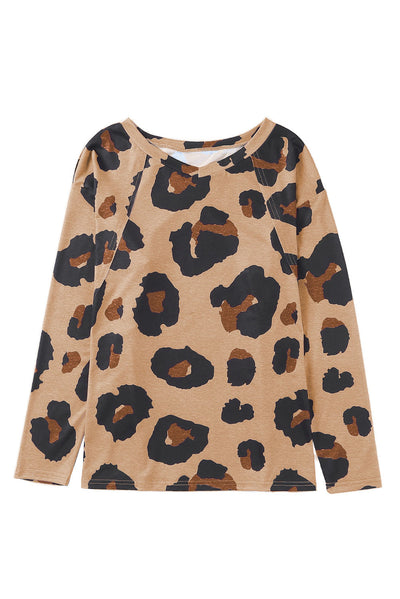 Leopard Print Long Sleeve Loose Top-Tops-MomFashion