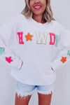 White Glitter Howdy Patch Graphic Casual Sweatshirt-Tops-MomFashion