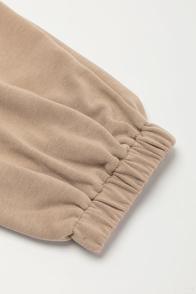 Light French Beige Cap Sleeve Open Back Drawstring Jogger Jumpsuit-Bottoms-MomFashion