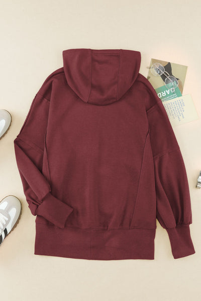 Brown Raw Edge Exposed Seam Full Zip Hoodie-Tops-MomFashion