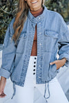 Sky Blue Roll-Up Tab Sleeve Button Down Pocket Denim Jacket-Outerwear-MomFashion