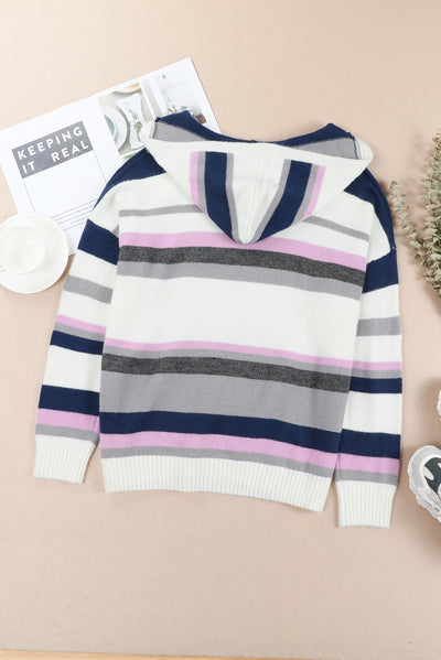 Stripe Plus Size Striped Hooded Knit Sweater-Plus Size-MomFashion