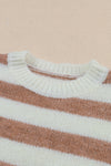 Brown Striped Round Neck Casual Sweater-Tops-MomFashion