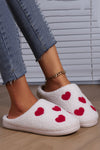 White Valentines Day Hearts Print Plush House Slippers-Shoes & Bags-MomFashion