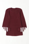 Red Striped Sleeve Plain Knit Sweater-Tops-MomFashion