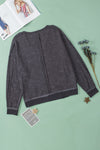 Gray Oversized Drop Shoulder Thermal Knit Top-Tops-MomFashion