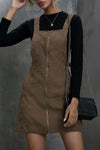 Brown O-ring Zip Up Pocketed Corduroy Dress-Dresses-MomFashion