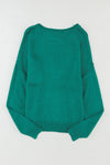 Green Solid Color Off Shoulder Rib Knit Sweater with Pocket-Tops-MomFashion