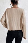 Beige Lettuce Cuffs Drop Shoulder Loose Ribbed Knit Top-Tops-MomFashion