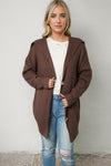 Brown Chunky Knit Lapel Collar Button up Cardigan-Tops-MomFashion