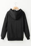 Black Cable Textured Casual Drawstring Hoodie-Tops-MomFashion