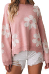 Multicolour Pearl Beaded Floral Drop Shoulder Sweater-Tops-MomFashion