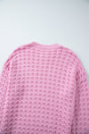 Pink Crochet Knit Drop Shoulder Sweater-Sweaters & Cardigans/Sweaters-MomFashion