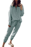 Iceland Blue Solid Half Zipped Drawstring High Waist Lounge Set-Loungewear-MomFashion