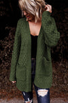 Green Open Front Woven Texture Knitted Cardigan with Pockets-Tops-MomFashion