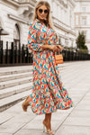 Multicolor Abstract Geometric Print Long Sleeve High Waist Dress-Dresses-MomFashion