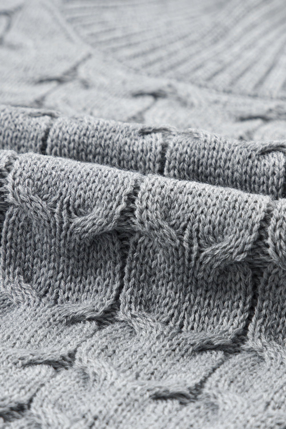 Medium Grey Cable Knit Turtleneck Batwing Sleeve Sweater-Tops-MomFashion