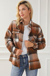 Brown Plaid Flap Pockets Shacket-Outerwear-MomFashion