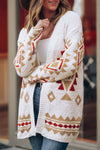 White Aztec Pattern Open Knitted Cardigan-Tops-MomFashion