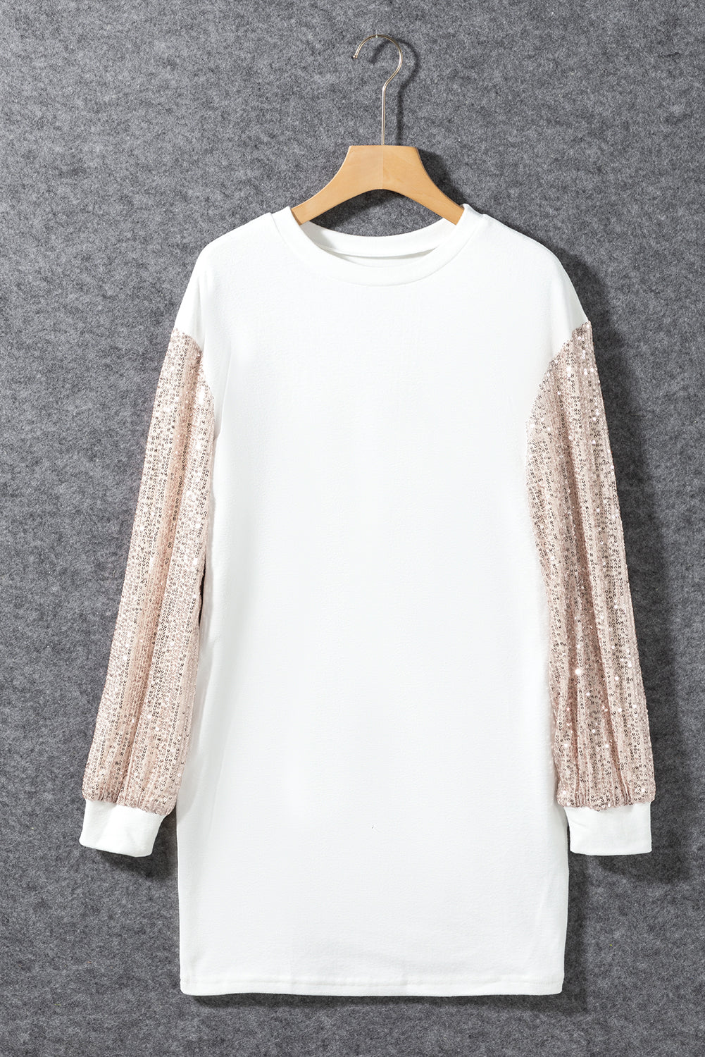 White Sequin Puff Sleeve Shift Mini Dress-Dresses-MomFashion