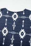 Gray Plus Size Aztec Print Exposed Seam Top-Plus Size-MomFashion