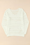 White Hollow Out Crochet V Neck Pullover Sweater-Swimwear-MomFashion