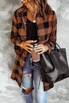 Brown Turn-down Collar Plaid Shirt Coat-Outerwear-MomFashion