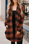 Brown Turn-down Collar Plaid Shirt Coat-Outerwear-MomFashion