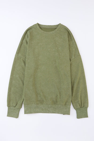 Green Drop Shoulder Ribbed Trim Oversized Sweatshirt-Tops-MomFashion