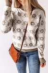 White Christmas Snowflake High Neck Knit Sweater-Tops-MomFashion